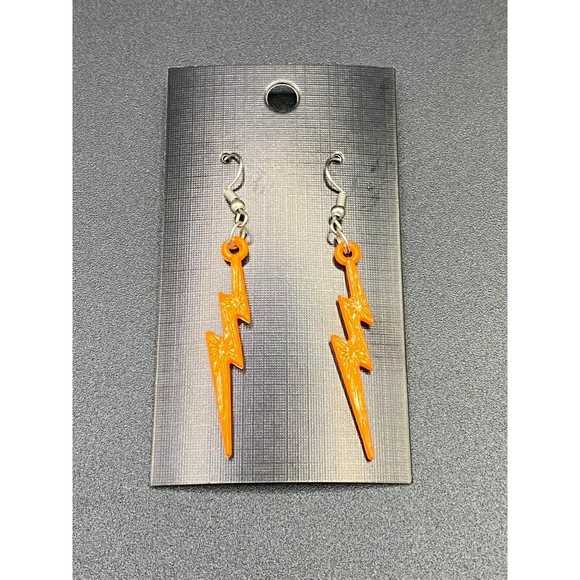 Orange Plastic Lightning Bolts Earrings - Picture 1 of 5